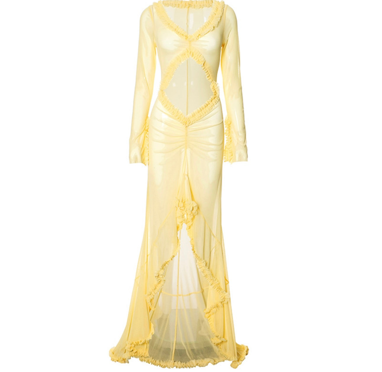 Golden Whisper long chiffon dress