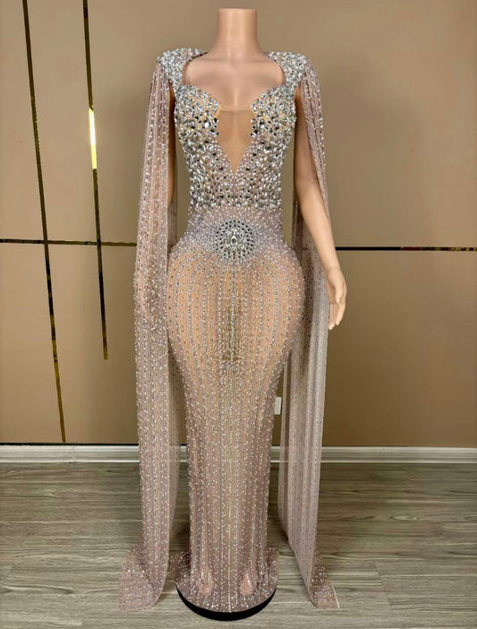 Nude Mermaid Crystal Gown