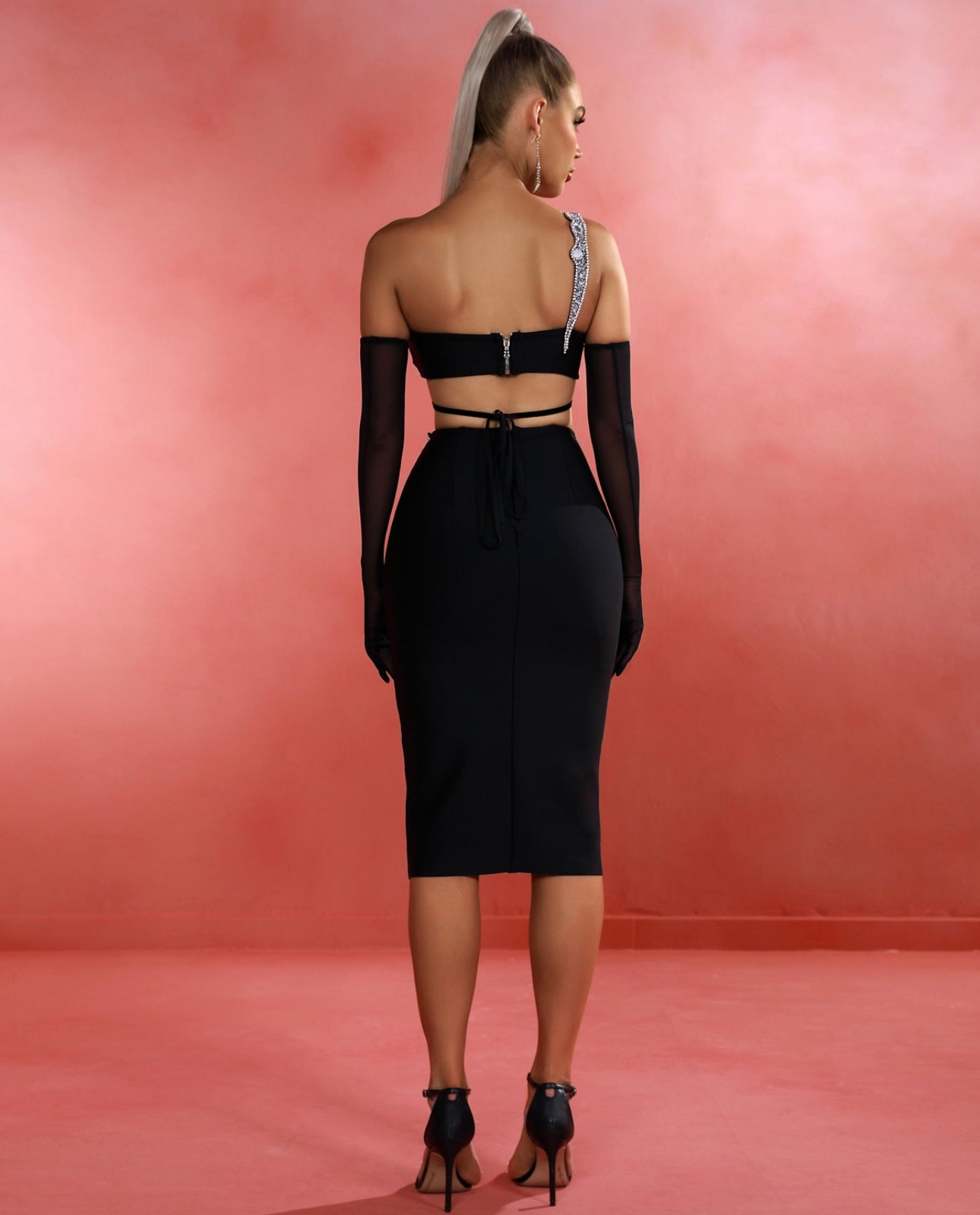 Bandage Two pieces set Mirror Skirt And crop mirror top