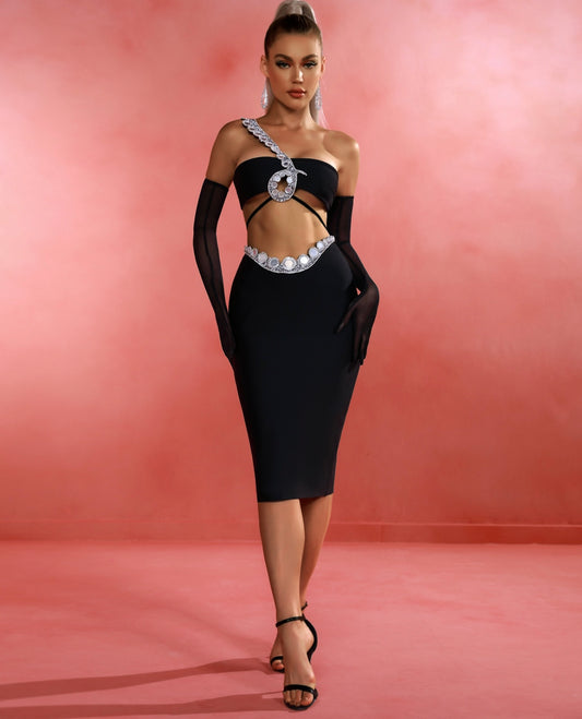 Bandage Two pieces set Mirror Skirt And crop mirror top